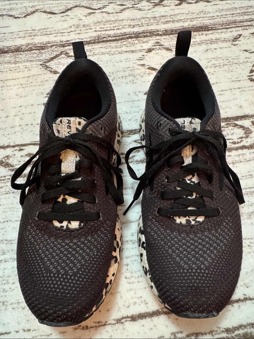 Brooks Women's Black Knit Athletic Shoes with Cream Leopard Accent